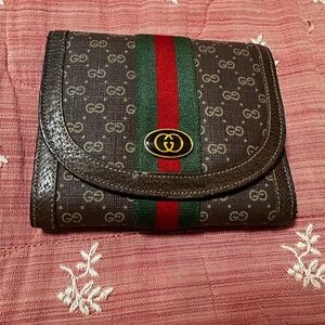 Gucci Brown Monogram Wallet with Red and Green Stripe